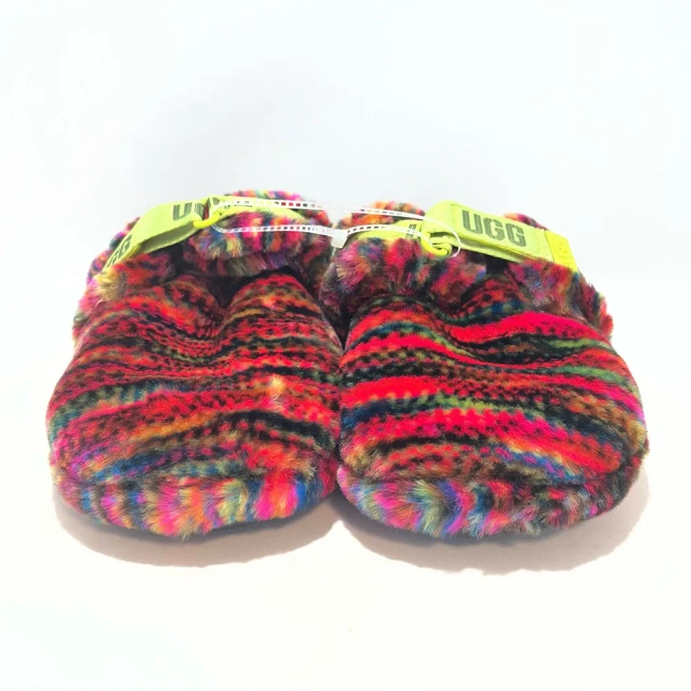UGG Fluff It Pixelate Slides Men 10 NWT Multicolor Faux Fur Slippers 1131550